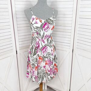 Old Navy Tropical Floral Print Cami Sundress Fit Flare White Pink Small